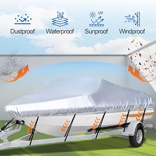 iCOVER Trailerable Boat Cover- 16'-18.5' Heavy Duty Waterproof Tarp Covers with Storage Bag, Fits V-Hull, Fish&Ski, Pro-Style, Fishing, Runabout, Bass Boats, up to 16ft-18.5ft Long X 94" Wide by i COVER - Image 7