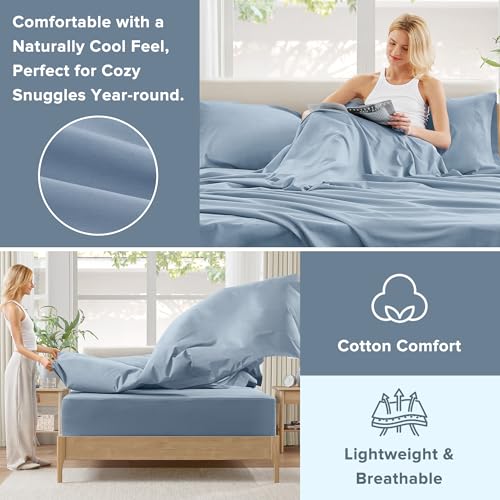 Comfort Spaces 100% Cotton Sheet Set Breathable, Lightweight, Soft with 12" Elastic Pocket Fits up to 14" Mattress, All Season Cozy Bedding, Matching Pillow Case, Twin XL Blue 3 Piece