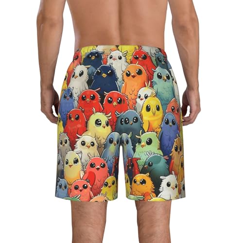 Men's Quick Dry Swim Shorts Cute Birds Cartoon Drawing Colorful Beach Trunks with Pockets2