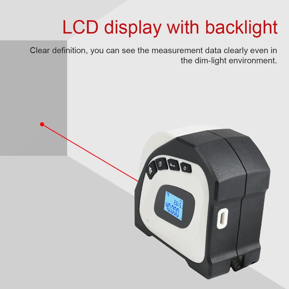 Cinta métrica láser, medidores de Distancia láser Digitales 2 en 1 con Pantalla LCD, Medida láser de 40 m, Cinta métrica de 5 m, área de (Blanca)