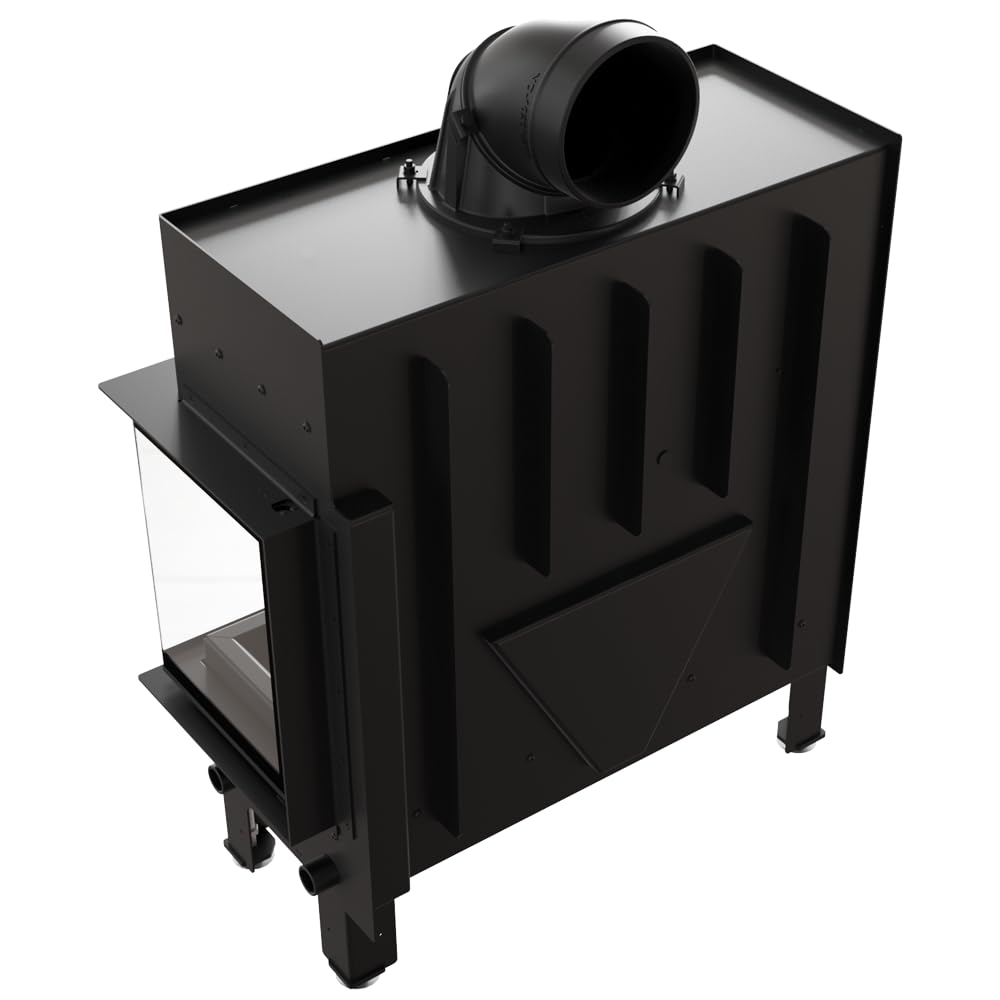 KRATKI Inserto per camino in acciaio a legna FLOKI 12 kW Ø200 destro A+ | Acciaio nero, efficienza 85,4%, classe A+. Ecodesign, BImSchV 2; per recupero calore.; kit di montaggio; basse emissioni
