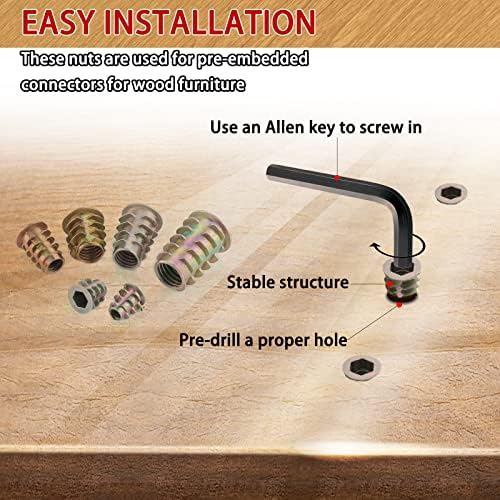 HSEAMALL 50PCS M8 Zinc Alloy Hex Socket Screw-in Nuts Threaded Insert Nuts for Wood Furniture