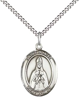 Medium Women's Pewter Saint Blaise Medal Pendant on 18 Inch Chain and Gift Box, Catholic Religious Necklace - Made in USA