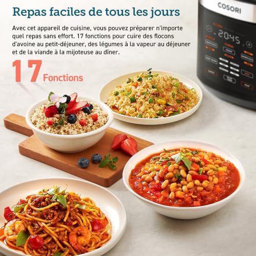 Image of COSORI Rice Cooker, Slow Cooker & Steamer with Ceramic Coated Inner Pot and Fuzzy Logic, 50 Recipes,10 Cups, 1.8L Capacity, Multi Cooker with 17 Functions, Warmer, Timer
