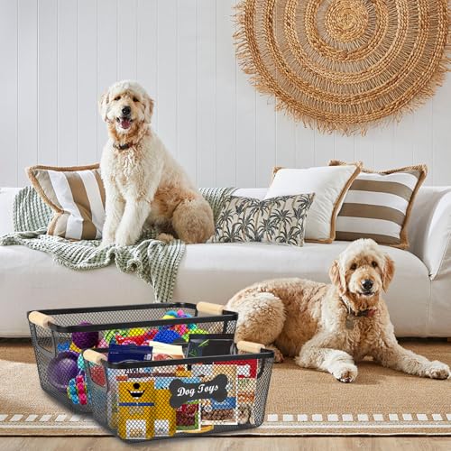 2 Pack Dog Toys Basket,Metal Basket with Wooden Handles for Dog Toys,Mesh Wire Dog Toy Bin Set,Dog Stuff Organization & Storage,Ideal for Dog Collar,Blanket,Toys,Ropes,Snacks-Black - Image 4