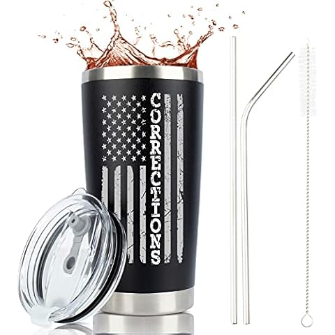 JENVIO Correctional Officer Gifts - 20 Ounce Stainless Steel Hot/Cold Travel Tumbler/Mug with lid and 2 straws for Coffee Cup - Fathers Day Corrections Accessories | Prison Guard Gift Cover