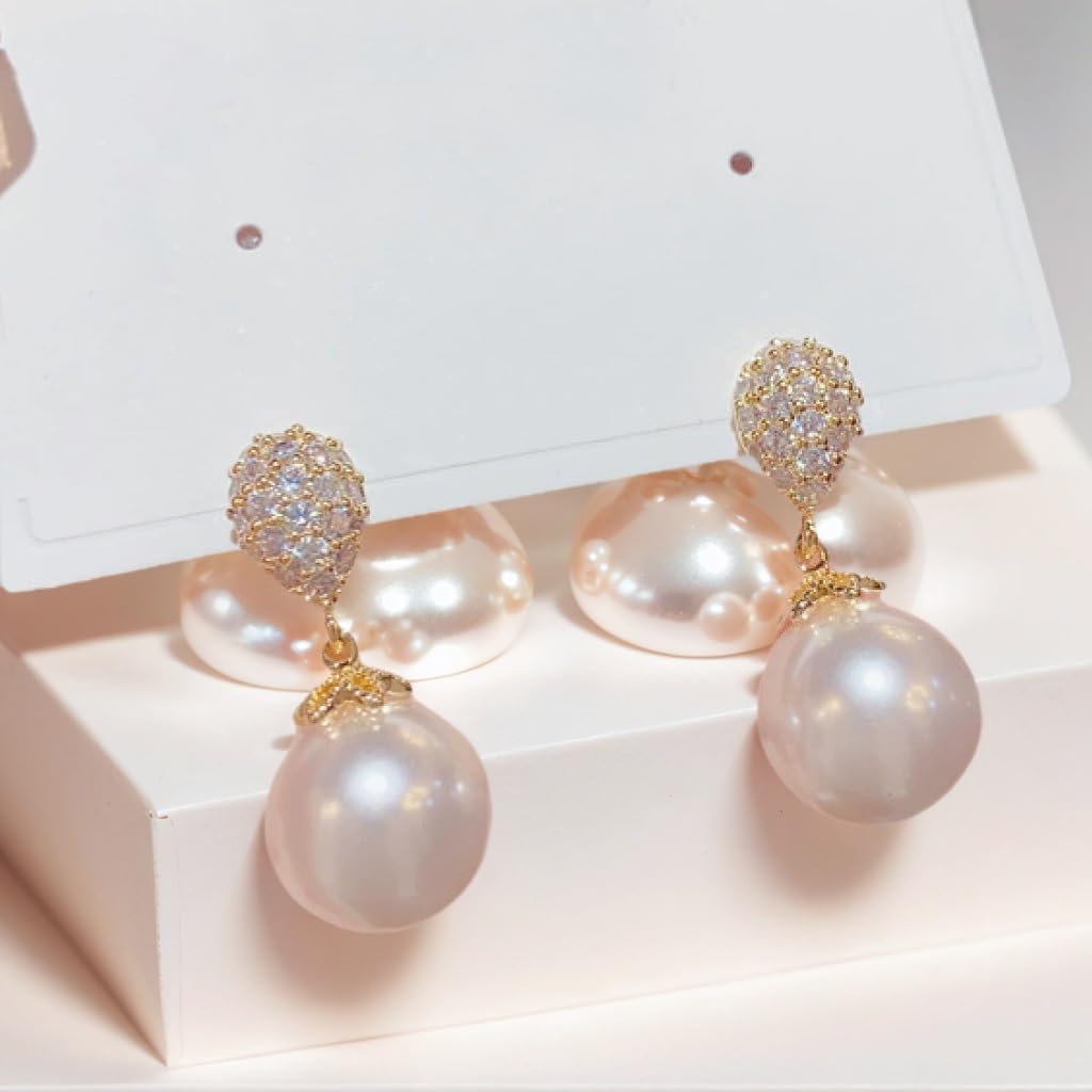 Pearl Drop Earrings for Women, Statement Dangle Earrings with Sparkling CZ, Elegant Bridal Jewelry, Hypoallergenic Pearl Earrings for Wedding, Party, Anniversary