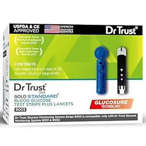 Dr Trust USA Gold Standard Blood Glucose Test Strips Plus Lancets - 50 Strips (Black)