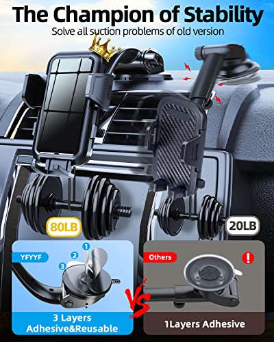 Yfyyf Phone Mount For Car Phone Holder Mount For Dashboard Windshield Vent, Military Grade Suction & Metal Hook, Handsfree Stand Cell Phone Holder Car Accessories For Iphone, All Ios & Android Phone #TOP1