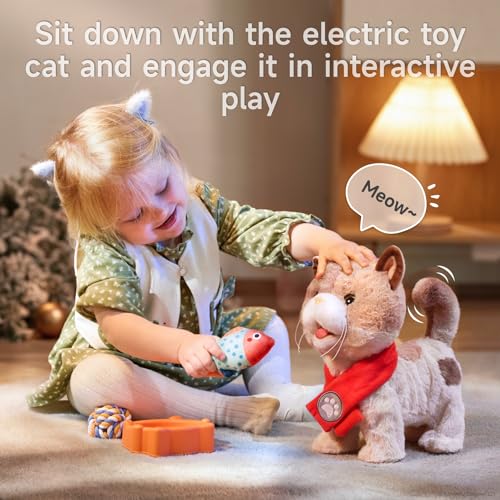 TUMAMA KIDS Elektronische Haustiere, Katze Spielzeug Kinder, Roboter Kuscheltier Plüschtiere Katze, Spazierengehen, Singen, Zunge lecken, Leine fernsteuern, Spielzeug ab 3 jahr, Geschenk Mädchen Junge
