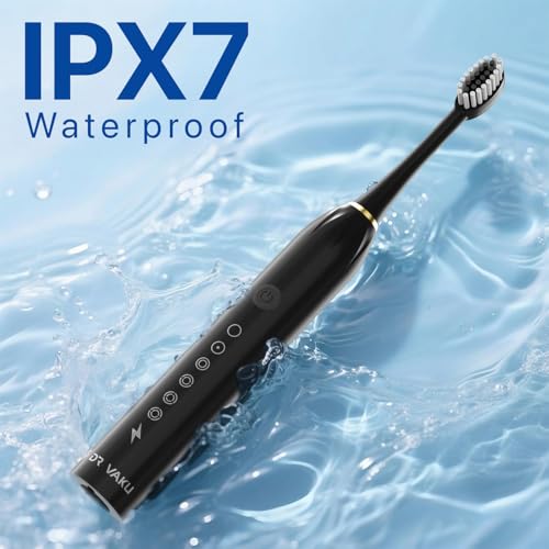 Image of DR VAKU Sonicare+ Electric Toothbrush for Men Woman Adults sonic with 6 Modes, 4 Brush Heads, 60-Day Battery Backup, Rechargeable & IPX7 Waterproof Automatic Power Best Electrical Tooth Brush- Black