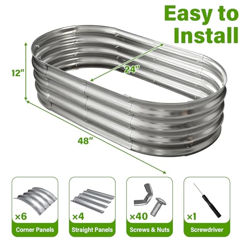 Galvanized Raised Garden Bed for Outdoor: 4X2X1ft Durable Metal Vegetable Plant Container Kit - Oval Planter Box for Gardening Flower Trough (2 Pack) - Image 3
