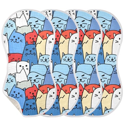 4 Pack Baby Burp Cloths, Soft Absorbent Burping Cloths for Babies, Cotton Milk Spit Up Rags, Large Size for Newborns, Baby Boys and Girls (Abstract Cat Pattern)