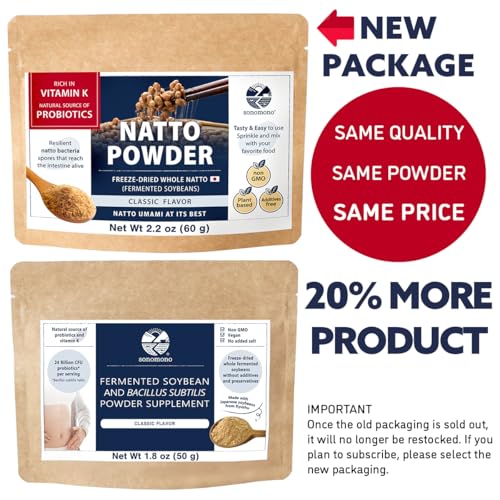 Natto Powder for Gut Health, 60g - Non-GMO, Vegan, Low-Sodium, High in Probiotics and Vitamin K, Made in Japan