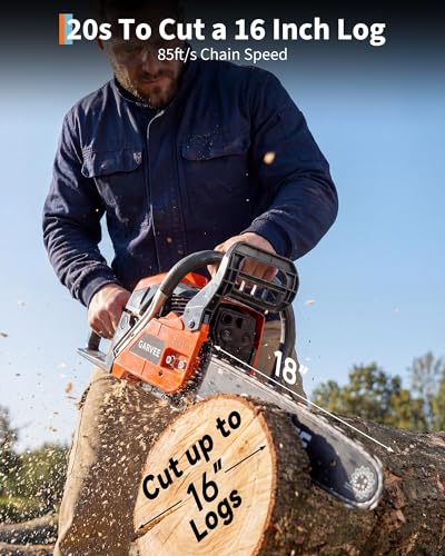 Image of Garvee 52cc Gas Powered Chainsaw, 2-Stroke Engine with Quick Start & Ergonomic Non-Slip Handle for Efficient Wood Cutting, Tree Trimming and Land Clearing- Orange