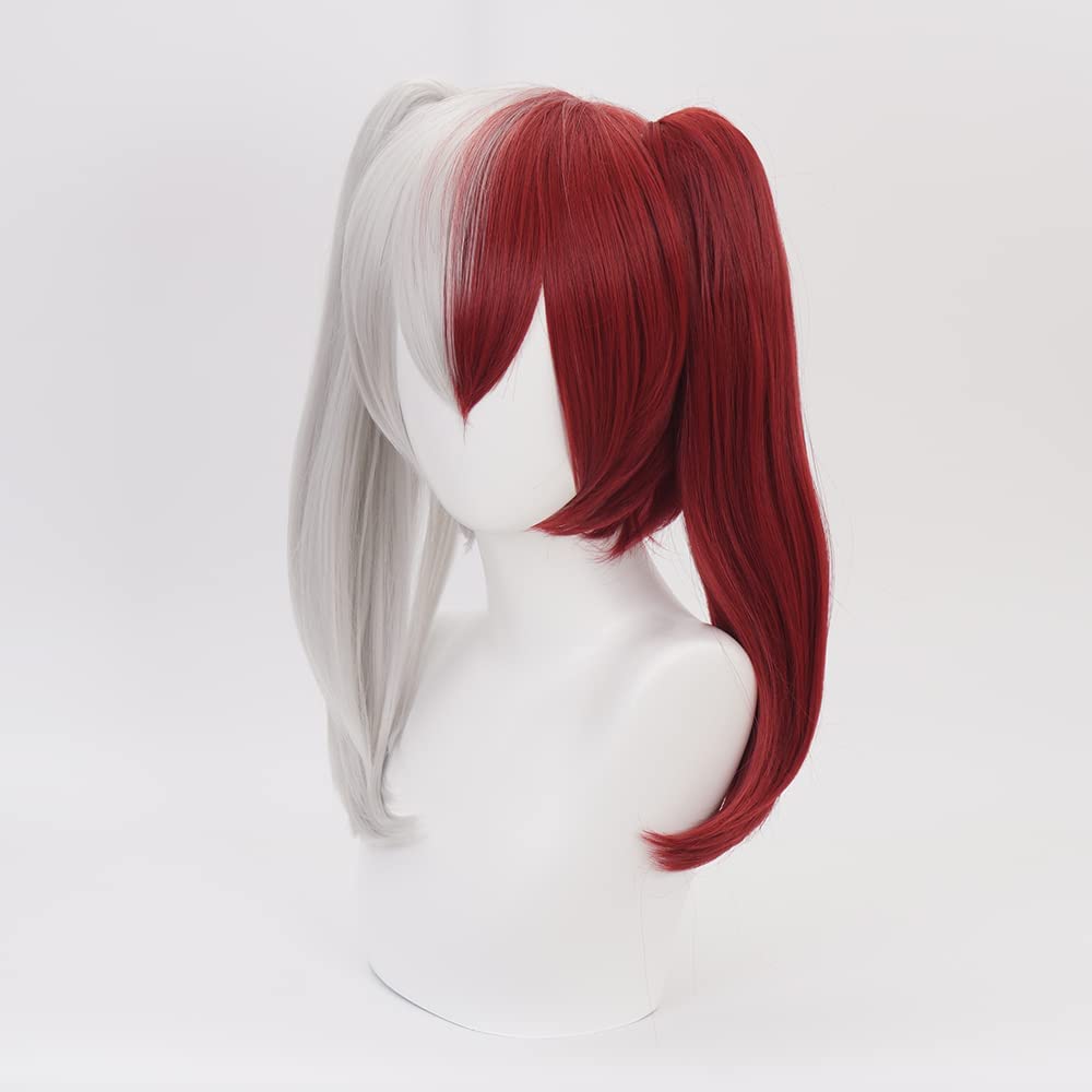 Half Red White Double Ponytail Long Cosplay Wig Heat Resistant Synthetic Costume Hairs for Women Men Halloween Cos Anime Party Replacement Wigs - Image 3