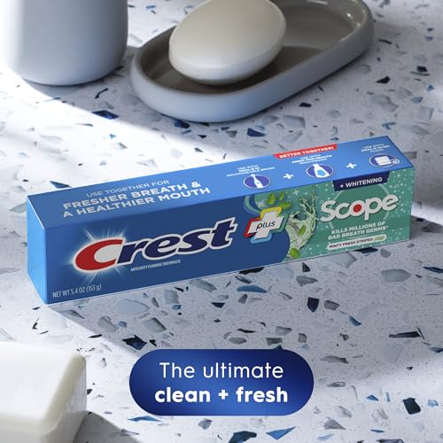 Crest + Scope Whitening Toothpaste - Pack of 3, 5.4 Oz Tubes - Anticavity Fluoride Toothpaste, Fresh Breath, Kills Germs - Tartar Protection, Enamel Protection - Minty Fresh Flavor - Image 3