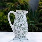 Decorative Ceramic Pitcher Vase, Green and White Floral Pattern, Flower Vase for Home Decor (Medium)