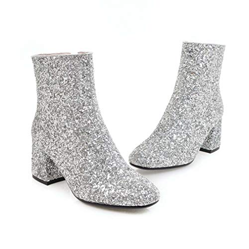 Elyffany Womens Mid Block Heel Glitter Ankle Boots Ladies Zipper Party Prom Booties3