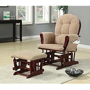 Coaster furniture modern hoop glider chair and ottoman tan microfiber fabric cherry brown 650010  urban country home decor