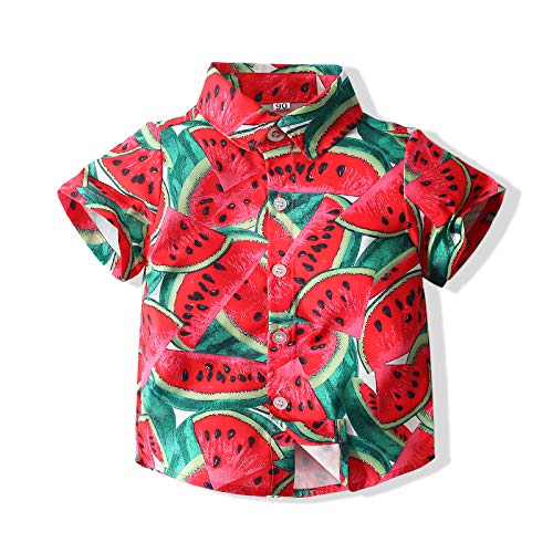 Baby Boys Casual Cartoon Print Tee Button Down Slim-Fit Tops Short Sleeve Aloha Hawaiian Shirt #TOP20