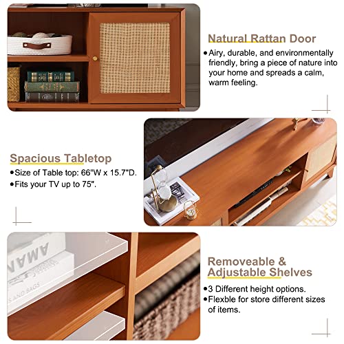 OKD-TV-Stand-for-75-Inch-TV-Mid-Century-Modern-Entertainment-Center-with-Natural-Rattan-Door-Storage-Shelves-Large-Boho-Media-TV-Console-Long-Television-Stand-for-Living-Room-Cherry OKD TV Stand for 75 Inch TV Mid Century Modern Entertainment Center with Natural Rattan Door Storage Shelves Large Boho Media TV Console Long Television Stand for Living Room Cherry