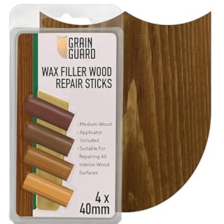 GRAIN GUARD Wax Filler Wood Repair Sticks | Medium Wood | Furniture Repair Kit | Multi-Surface: Wood, Plastic, Hard Surfaces | Blend to Colour Match | 4x40mm