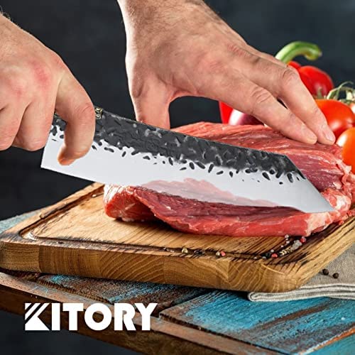 Kitory Kiritsuke Chef Knife Chinese Longquan Kitchen Knife Hand Forged Meat Cleaver & Black Knife Block Knife Storage For Protecting Knife Blade #TOP7