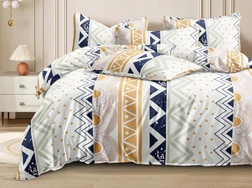 Image of 180 TC Cotton Feel All Around Elastic Fitted Bedsheets King Size, Premium Fitted Bedsheets King Size for Double Bed with 2 Pillow Covers, Size- 78 inch x 72 inch (Zik zak)
