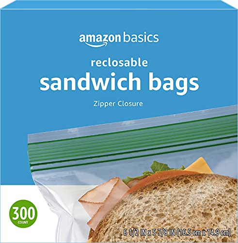 Image of Amazon Basics Resealable Double Zipper Sandwich Storage Bags for Food Storage, (Previously Solimo), 300 Count (Pack of 2)