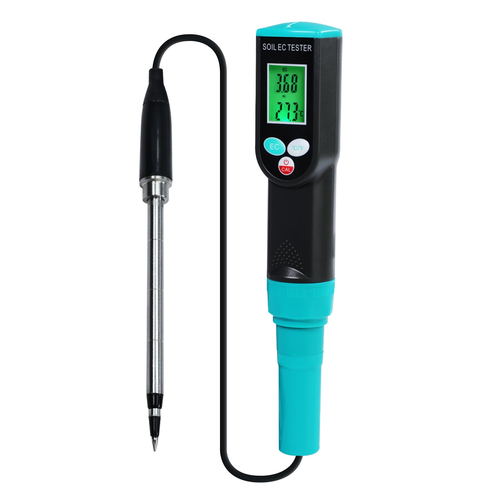 TEKCOPLUS Digitales Bodenmessgerät mit Corde-Sensor, 2-in-1 Boden-EC- & Temperaturmessgerät Tester mit ATC-Funktion, einfache Kalibrierung, hintergrundbeleuchtetes LCD-tragbares EC-Messgerät für