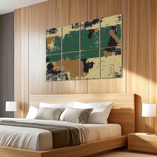 8 Pack Paneles Acústicos Decorativos Absorbentes de Sonido Beige Camuflaje Bosque Patrón Verde con Manchas Negras y Parches Marrones para Estudios de Grabación Oficina 48"x32" miniatura 5