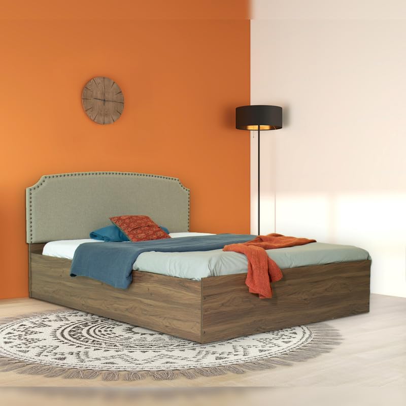 Image of Amazon Brand - Solimo Bed | 1 Year Warranty | Double Bed, Queen Size, Pingala Premium Upholstery, Comfortable Seating Height Bed, Non-Woven Base & 3mm MDF, Walnut Colour (Melamine Finish)