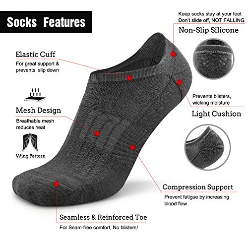 Busy Socks Wool No Show Loafer Athletic Fitness Socks Men, Women's Plus Size Lightweight Stay Up Wool Ankle No-Show Running Cycling Socks, 3 Pairs, Large, Dark Grey #TOP2