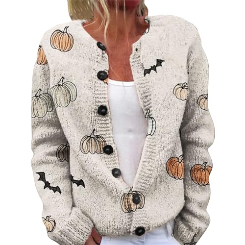 Halloween-Strickjacke für Damen, Langarm, Zopfstrick, mit Kürbis-, Schädel-, Geister-, Pullover-, Mantel, Halloween-Kostüm, Herbstoutfit, Nr. 02...