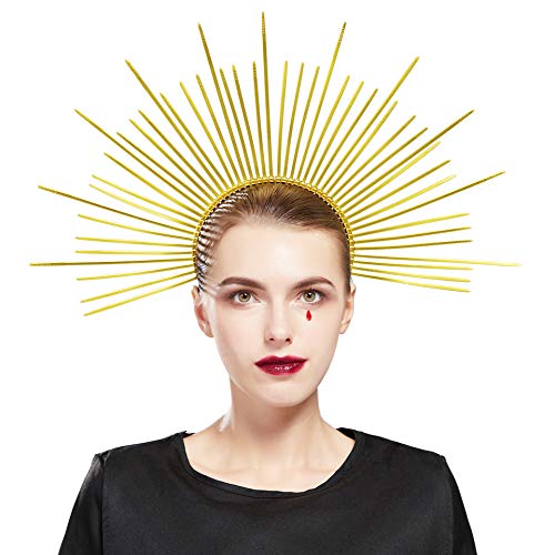 Fantherin Mary Halo Crown Headband Goddess Zip Tie Spiked Halo Crown Halloween Costume Headpiece Headdress for Cosplay Party (Gold)
