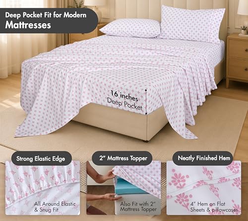 Image of RUVANTI 100% Cotton Percale Sheets Split King Size, Block Print Motif | Crisp Cooling, Deep Pocket 16 inch, Soft Breathable & Durable, Hotel-Style, 5 Piece Set