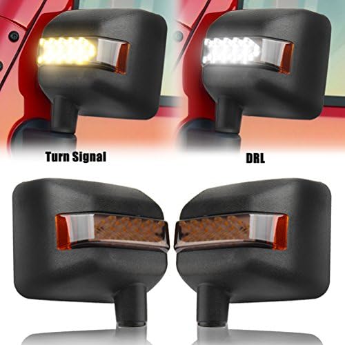 SUNPIE Side View Mirrors with Turn Signal Lights for Jeep Wrangler JK 2007~2017