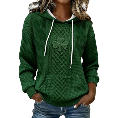 St Patricks Day Womens Shirt,Women's St. Patrick's Day Clover Print Hoodie Casual Long Sleeve Sweatshirt Irish Shamrock Pullover Tops(Greens,Large)