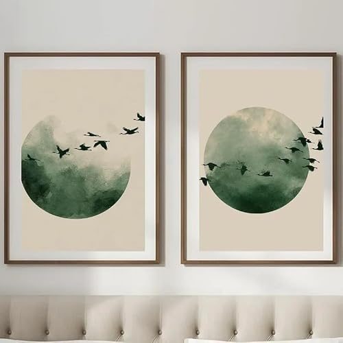 Ltjiajuypd Frameless Crane Poster Sage Green Wabi Sabi Wall Art Set Japandi Poster Canvas Paintings For Room Decor Home Decor(40X55cm-2Pcs)