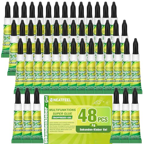 Superpegamento extra fuerte de gel – 48 × 3 g Super pegamento impermeable y transparente, rápido – para todo tipo de madera, plástico, zapatos, porcelana, maquetas, para reparaciones en el hogar