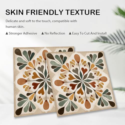 Image of Nuxovilar Peel and Stick Floor Tile,Peel and Stick Vinyl Floor Tiles | 12x12 Inch Retro Geometric Floral Pattern, Self-Adhesive Flooring (10 Pcs)