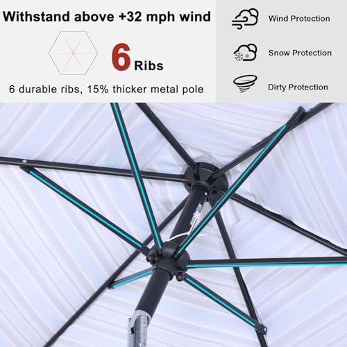 Image of ABCCANOPY 7.5FT Patio Umbrella Outdoor 6 RibsTable Umbrella | Fade & UV Resistant Fabric,6 Fiberglass Ribs,Smooth Crank System,Khaki Gray Stripe,Great for Patio,Backyard,Garden,Deck