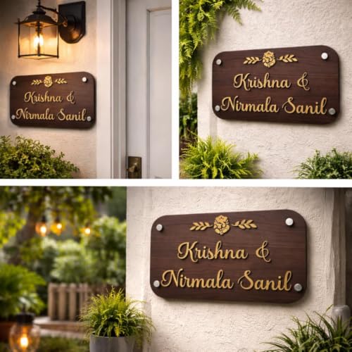 Image of Unique Customized Personalized Acrylic Name Board Plates For Home Entrance Outdoor Indoor House Door Office Flat Bungalow 12 inch x 5 inch