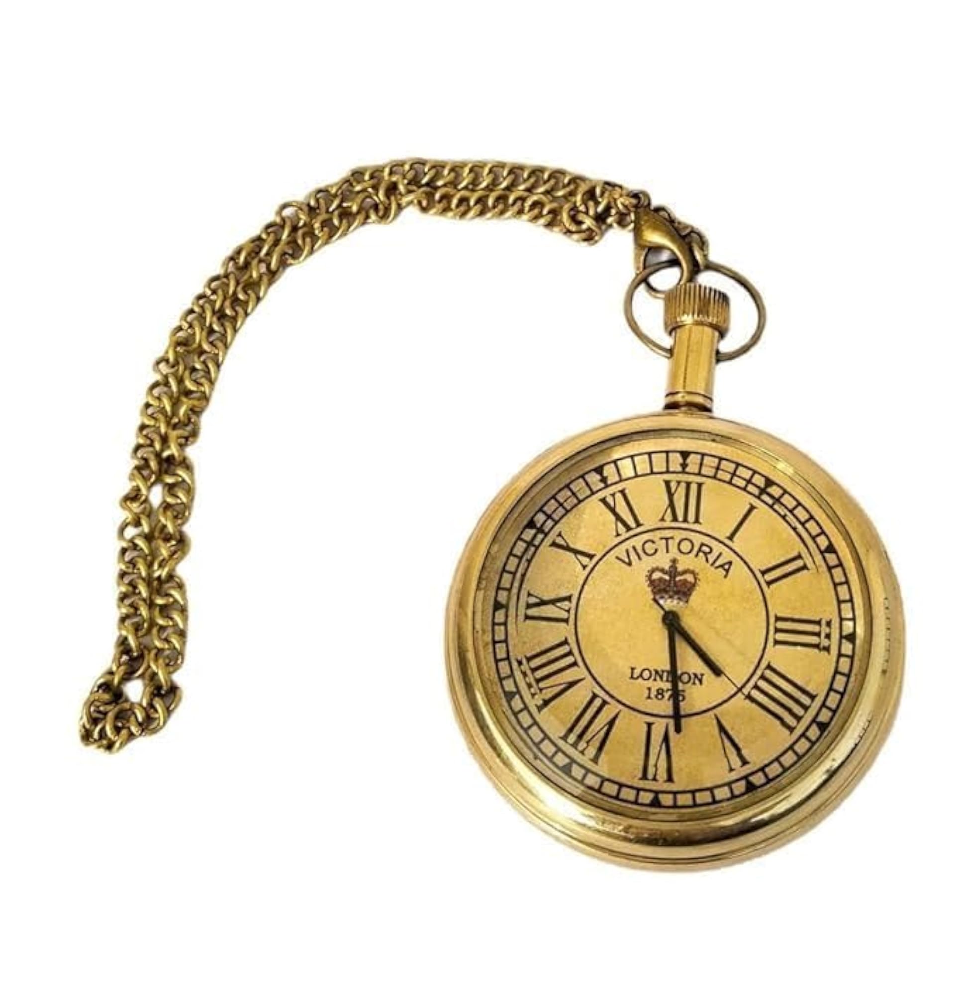 Brass Pocket Watch with Leather Case, Vintage Style Roman Dial