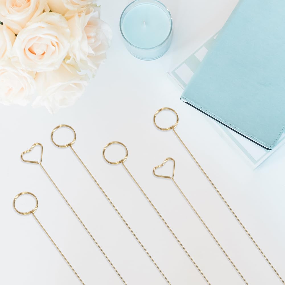 CREATCABIN 40 pz. Bastoncini per Biglietti Floreali Portafiori Metallo Dorato Acciaio A Forma Cuore per Biglietti Regalo Foto Immagini Porta Memo Bastoncini Composizioni Floreali Matrimonio Fai Te