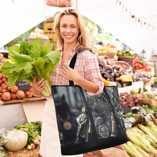 Bear Samurai Black Large Insulated Tote Bag for Grocery Shopping Reusable Tote Bags for Women Men, Cooler Bag with Zippered Top & Handles for Beach Picnic Travel2