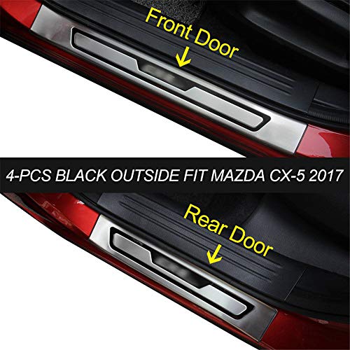 KPGDG 4 PCS Fit for All New Mazda CX-5 CX5 2017 2018 2019 2020 Stainless Steel External Door Sill Scuff Plate Guard Sills Protector Trim - Black
