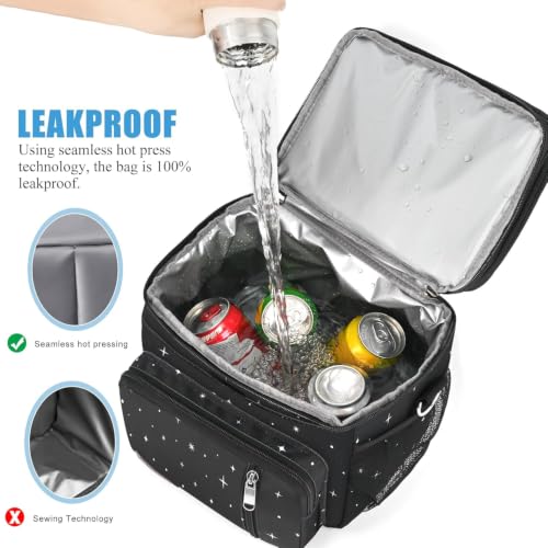 Image of MIYCOO Lunch Bag & Lunch Box for Women Men, Double Deck Leakproof Insulated Soft Large Adult Camping Cooler bag for Work, Beach, Picnic, Travel (Black Starry Sky, 15L)