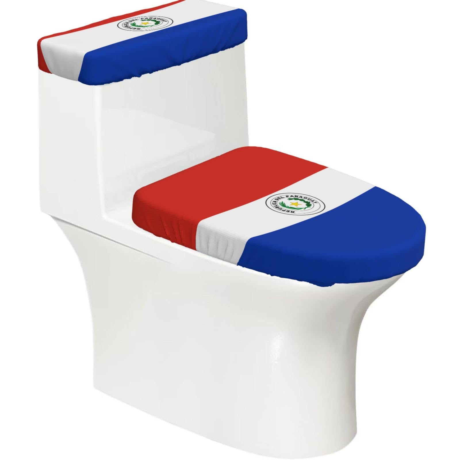 Cntdbu Black Flag Of Paraguay Elastic Toilet Cover Set Of 2-Stretchy Lid And Tank Covers For Bathroom, Soft Washable U Shape Toilet Decor